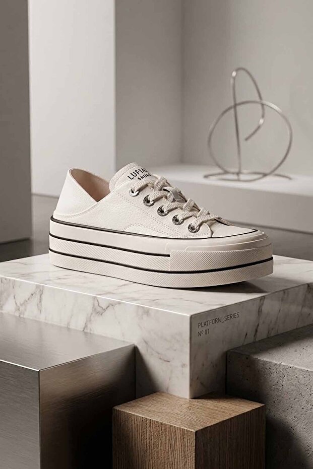Women's White Leather -High Platform Sole Sneaker Sports Shoes
