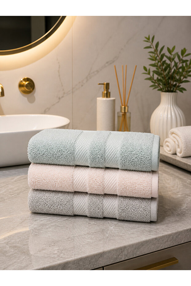 3-Piece 100% Cotton 50X90 cm Hand, Face and Head Towel Set