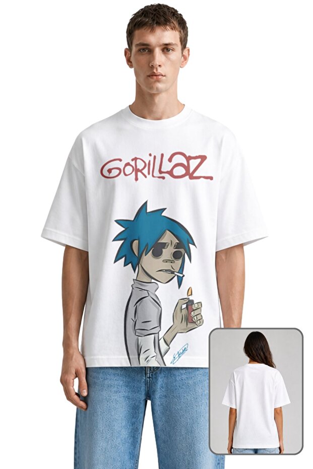 Unisex Oversize Gorillaz Mega Printed Rock Band T-Shirt