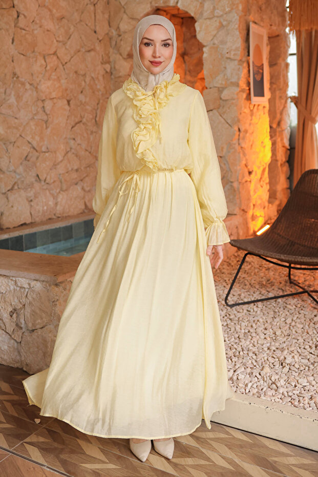 Yellow Elastic Waist Ruffle Dress