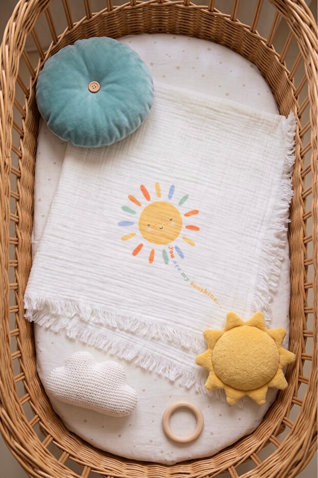 Sun Printed 100% Cotton 4 Layer Muslin Baby Blanket 90X110 cm