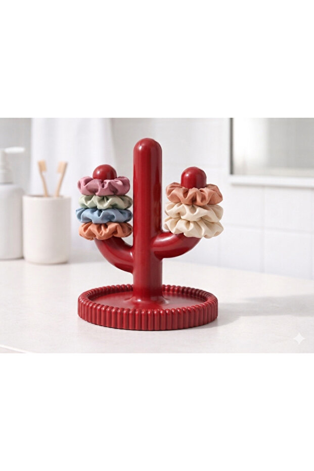 Cactus Shaped Red Hairpin Stand, 18 cm Cactus Hairpin Holder