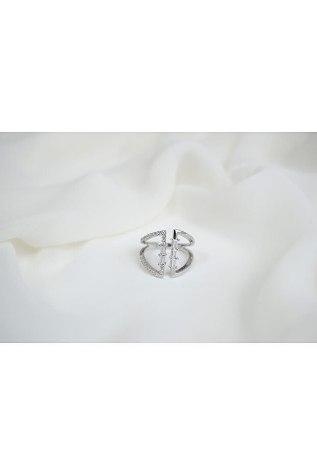Yzk434 Geometric Baguette Stone Detail Silver Ring