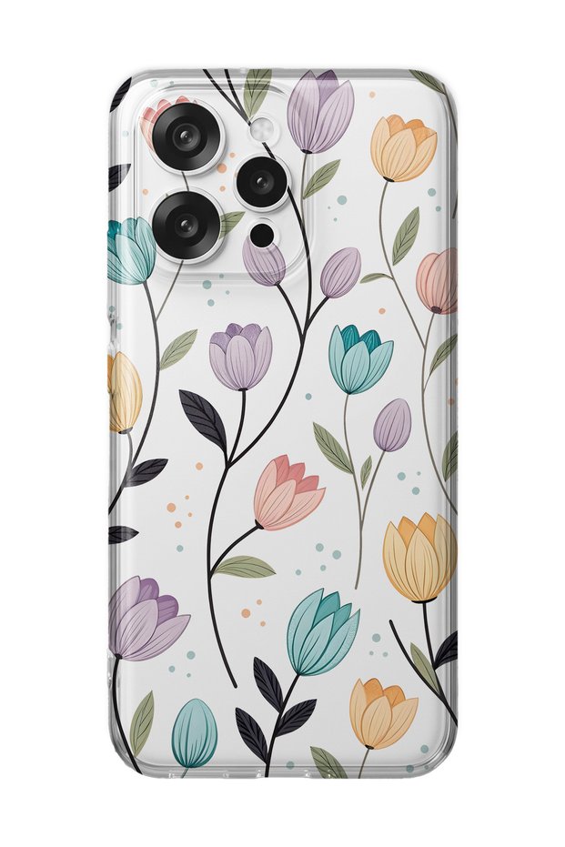 Oppo Reno 15 / 15F Compatible Tulip Flower Pattern Transparent Phone Case