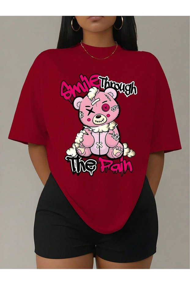 Keb 1. quality printed oversize t-shirt daily t-shirt trendy fashion and modern style style 100% organic cotton relaxed fit slit round neck