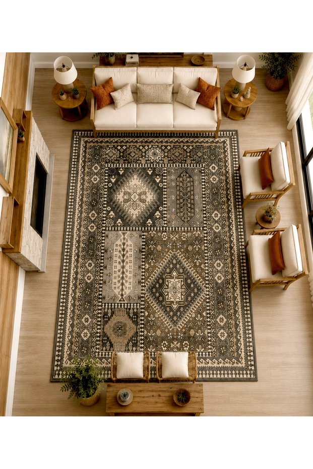 Sdt Anatolian Inspired Ethnic Brown Woven Base Decorative Carpet Sdt1193