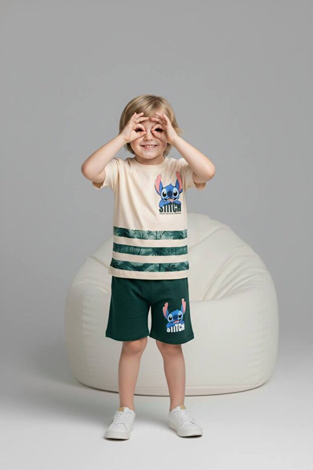Pjkskt Stittcch Patterned Shorts and Short Sleeve Set for Boys 6644