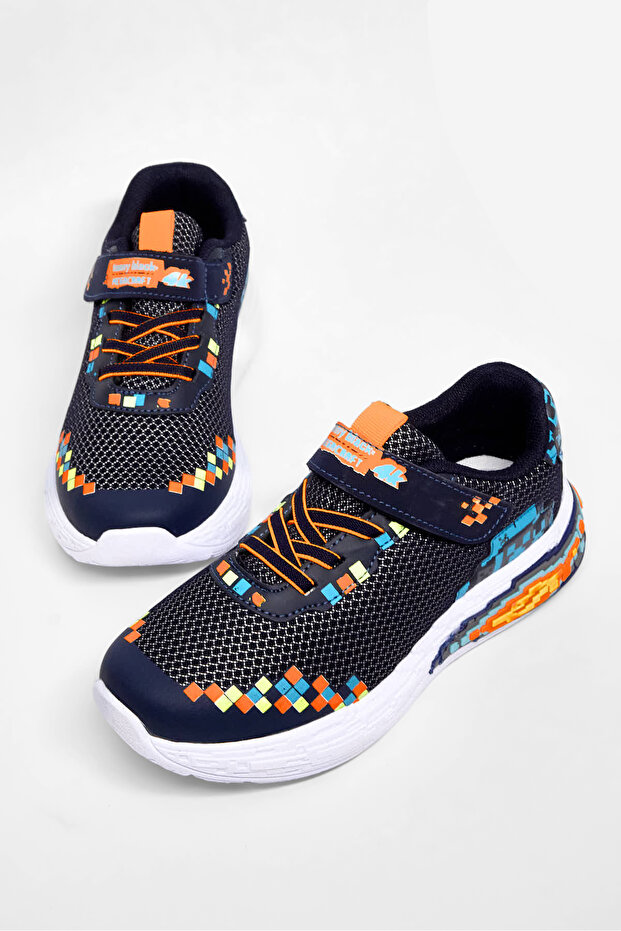 Tonny Black Çocuk Unisex Lacivert Rahat Kalıp Nefes Alabilen Cırtlı Işıklı Sneaker