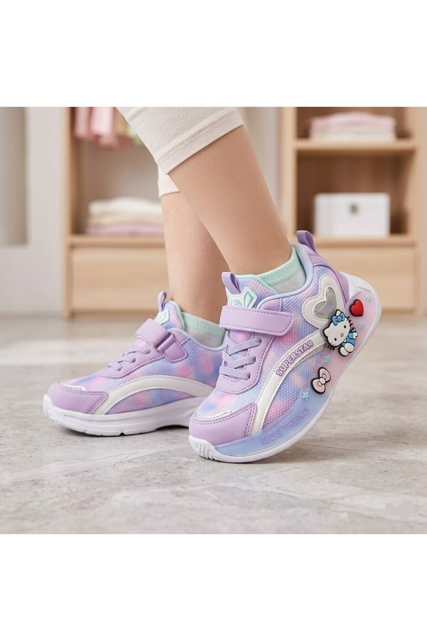 Lightweight Daily Children's Sports Shoes with Velcro Mesh and Cat Heart Figure Accessory Super-100