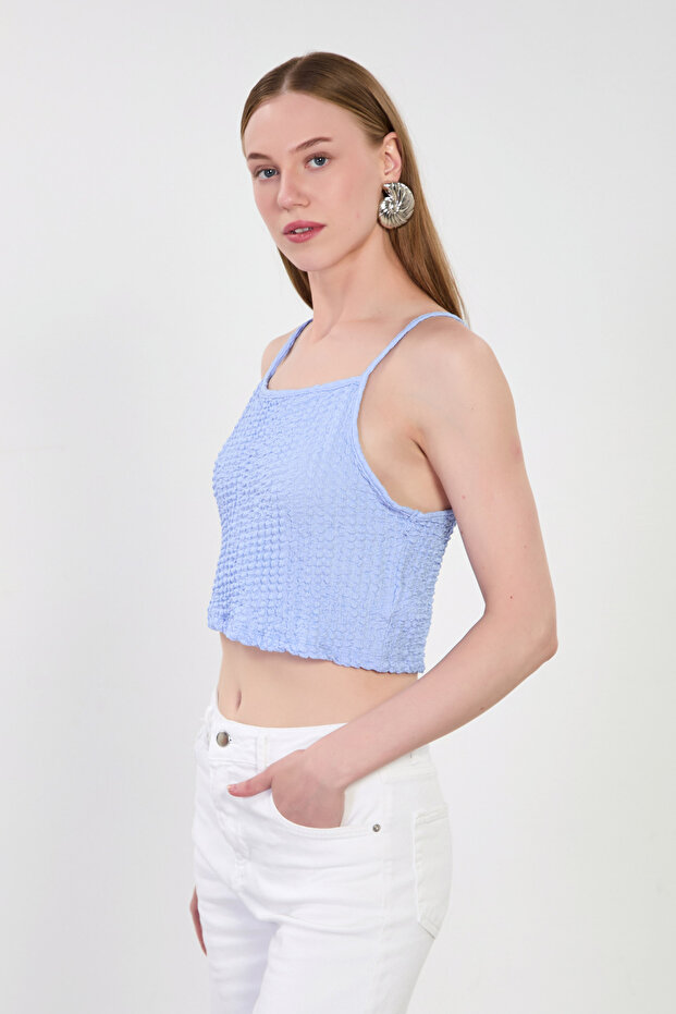 Women's Strappy Bubble Blouse - Blue