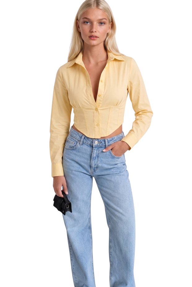 Women's Shirt Collar Buttoned Crop Shirt