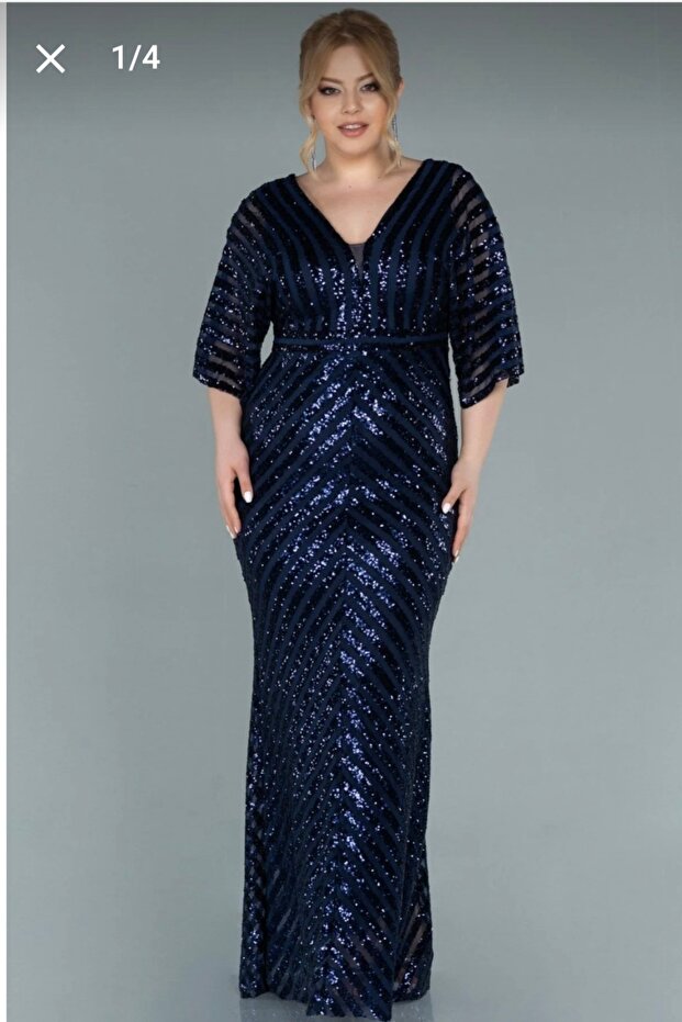 Plus Size Stretchy Fabric Short Sleeve Sequin Long Dress Evening Dress