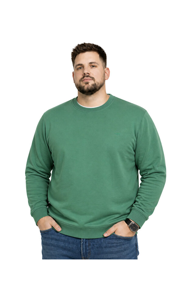 سويت شيرت رجالي مقاس كبير باللون الأخضر بياقة دائرية ونسيج مزدوج 3XL-4XL-5XL-6XL