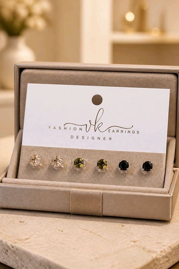 Figured Silver Color 3 Pairs Unisex Point Earrings