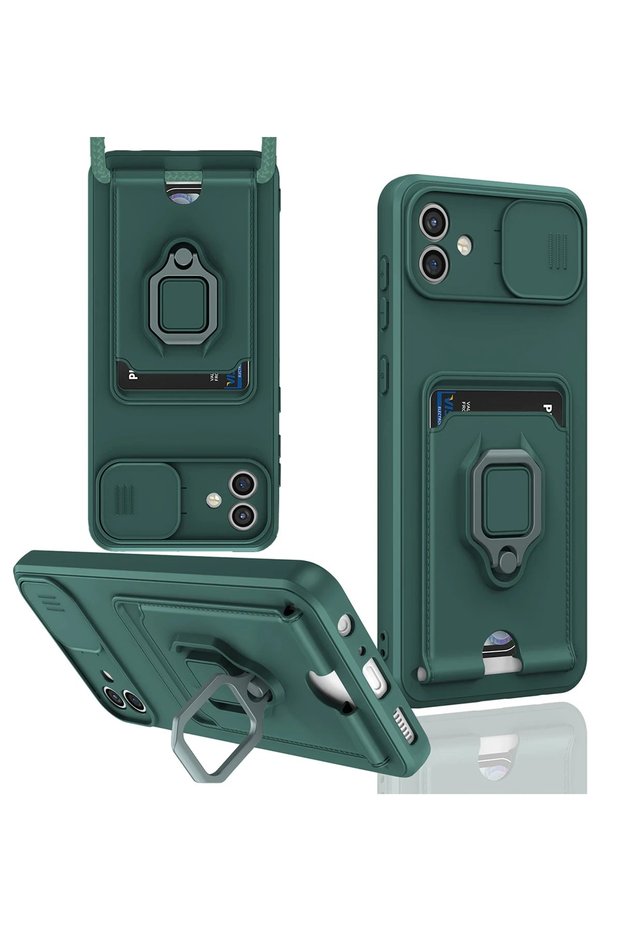 Ilkeshop New Galaxy A05 Case Zuma Silicone with Business Card Holder and Ring (183535) - Green