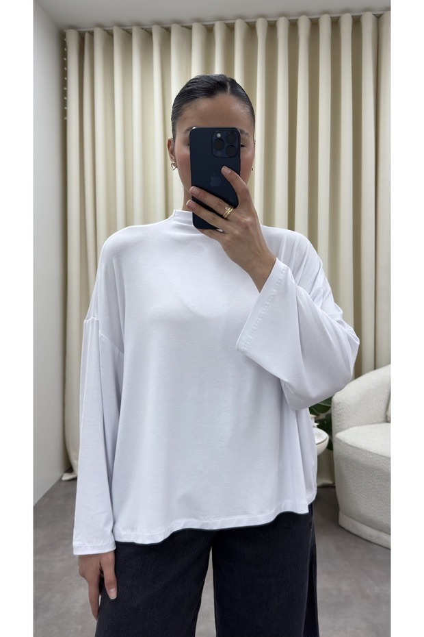 Mock Neck Oversized Drapey Blouse