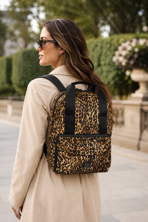 Leopard Women's Parachute Fabric Inflatable-Looking Lightweight Daily Backpack Multi-Compartment Modern Design