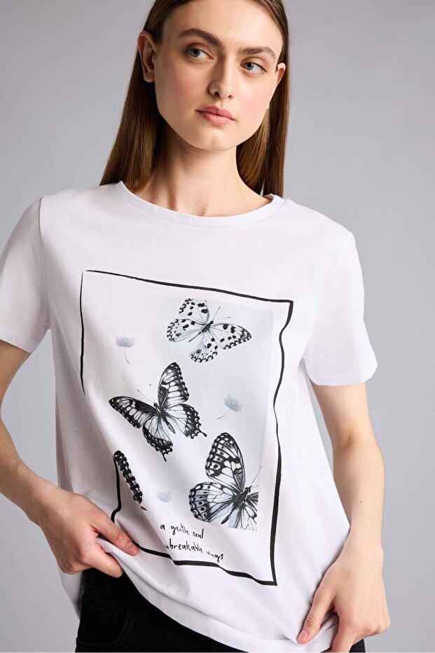 100% Cotton Regular Fit Crew Neck Printed Combed Cotton Short Sleeve T-Shirt H8131Ax26Sm