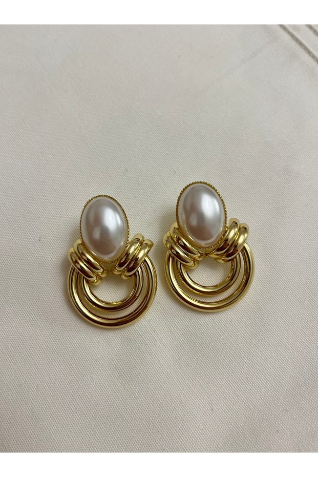 Vintage Style Stone Detailed Gold Tarnish-Resistant Steel Premium Earrings