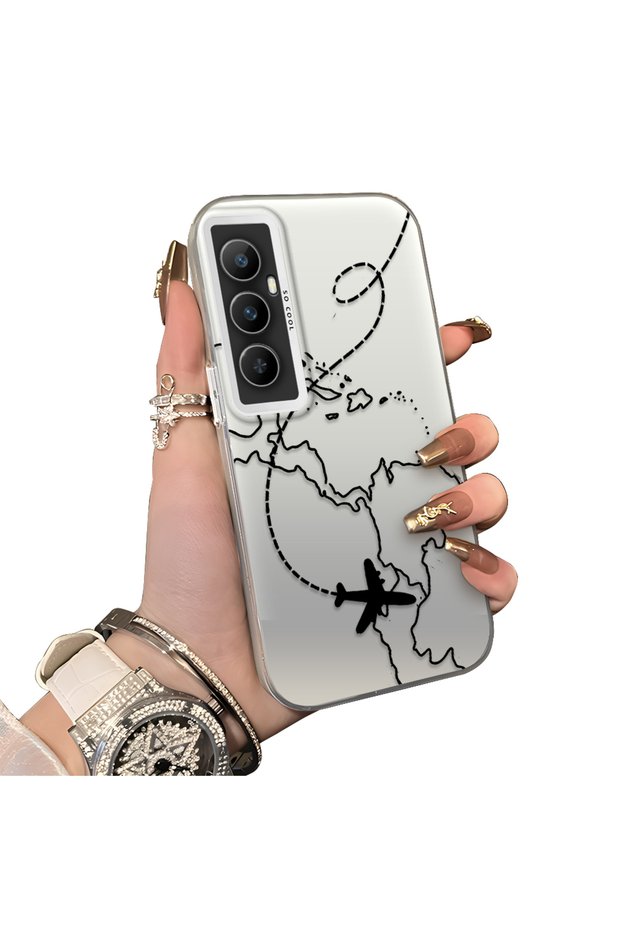 Realme C65 4g Compatible Travel-Themed Map Airplane Printed Impact Protective Hard Case
