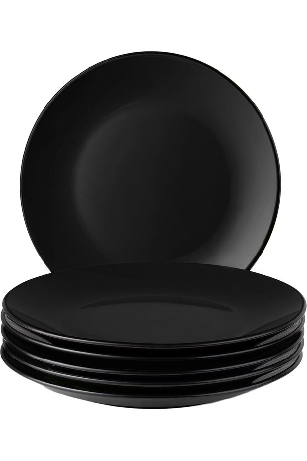 – 6 x Plate/Dinner Plate Set Stoneware Ceramic Tableware Set - Le Papillon Collection (Black, 26 cm)