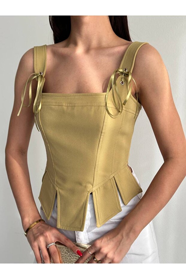 Women's Ribbon Strap Corset Design Burgundy Bustier