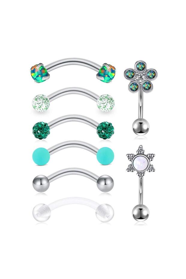 طقم 8 قطع من مجوهرات ثقب الحواجب، 16G، أثقال ثقب منحنية، أقراط رووك دايث، أثقال ثقب للغضروف والهيليكس، بالجملة