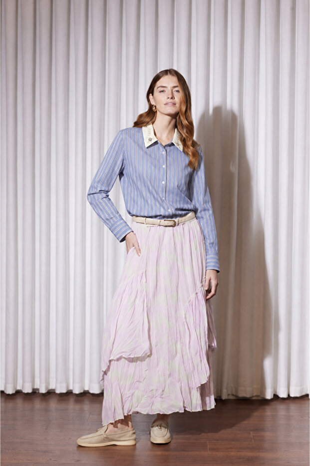 5256 Noble Shine Stone Embroidered Collar Shirt
