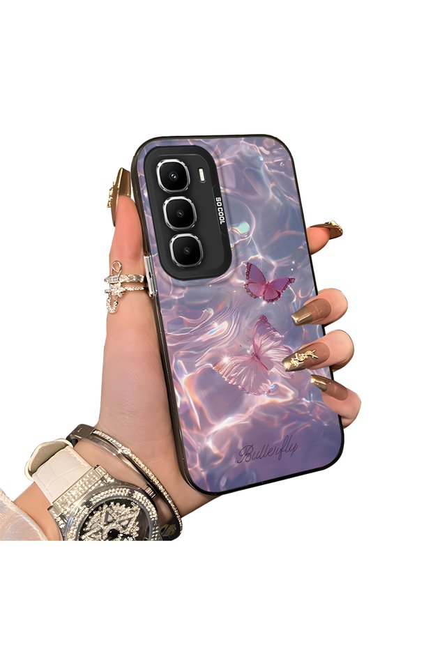 Infinix Hot 60I Compatible Silicone Edge Hard Back Anti-Fall Phone Case Butterfly Pattern