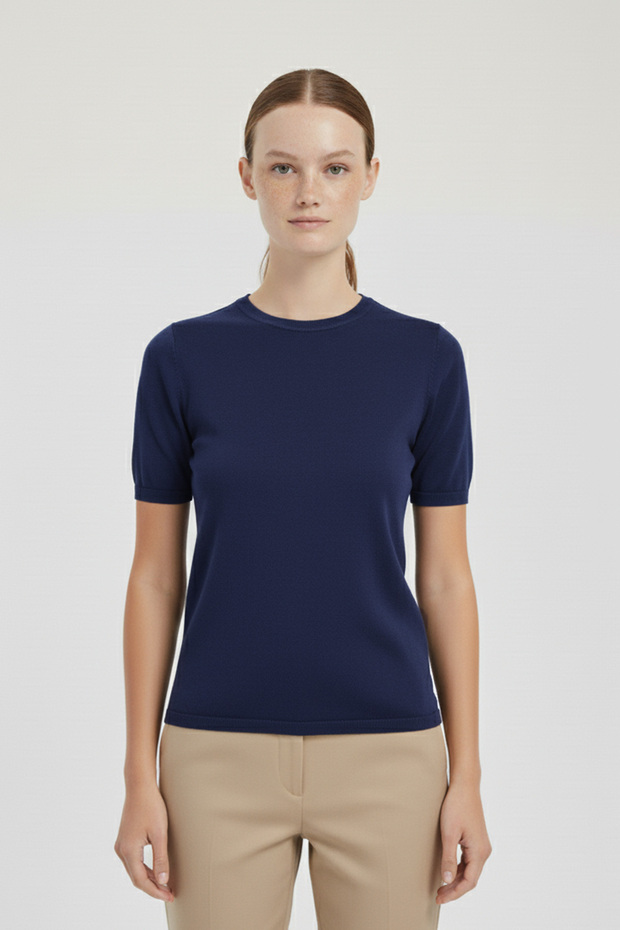 Navy Blue Crew Neck Women's T-Shirt