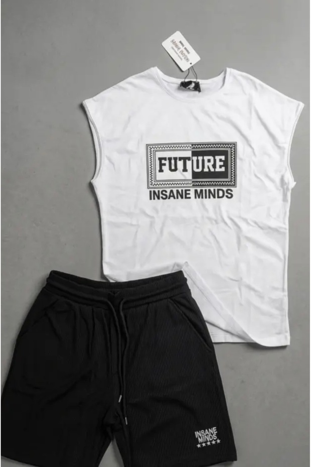 New Season Future Printed 100% Cotton Boys' Sleeveless T-Shirt Shorts Set