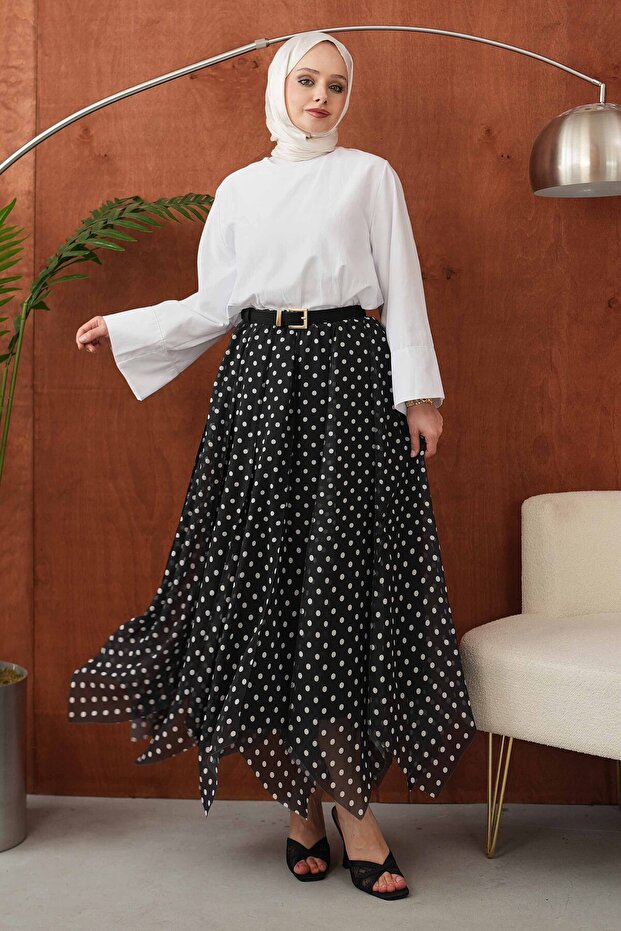 Molly Nelly Women's Printed Chiffon Polka Dot Lined Long Skirt