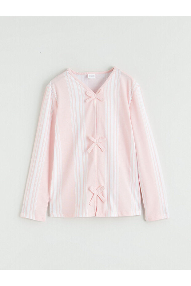 Girl's pajama top with white bow detail