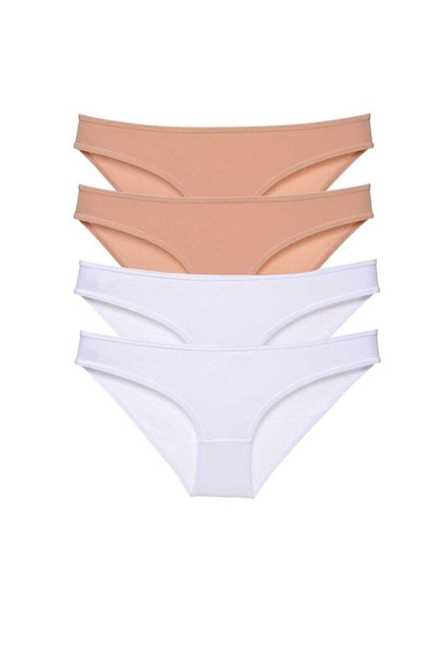 Glb-Stl41414 4 Pieces Super Eco Set Lycra Women's Slip Panties Skin White