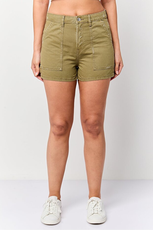 Women Solid Basic Shorts, Khaki