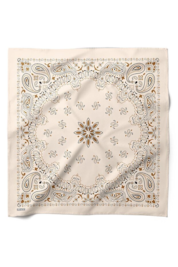 Cream Paisley Patterned Satin Scarf