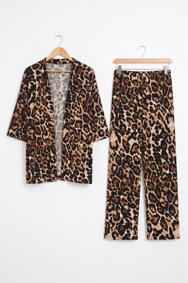 Bürümcük Fabric Trousers Cardigan Double Set Kimono Set