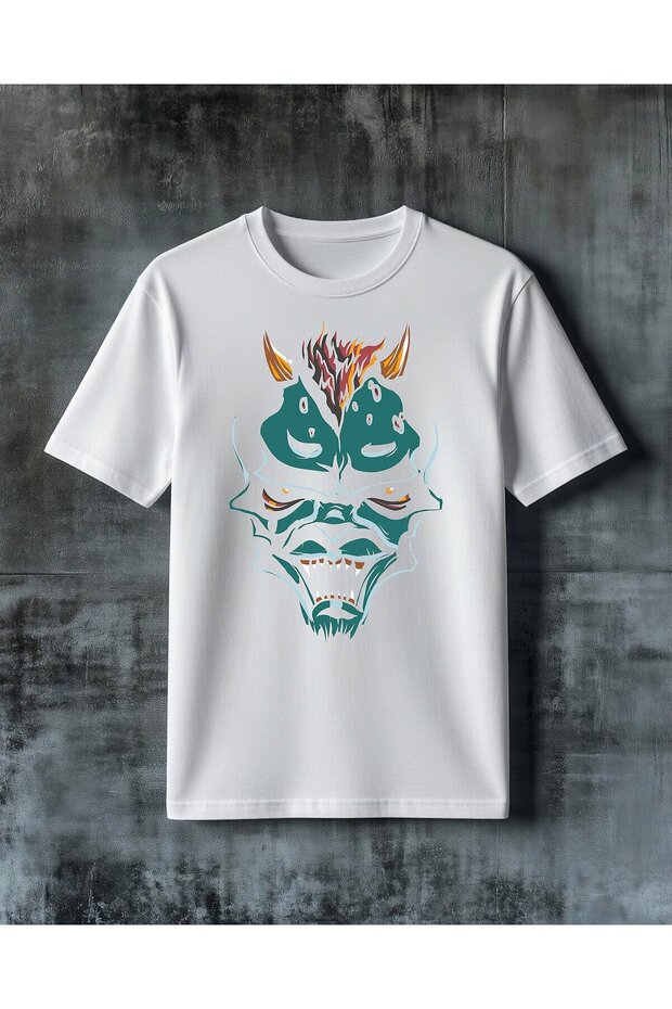 Satan's Head on Fire Printed Oversize T-Shirt