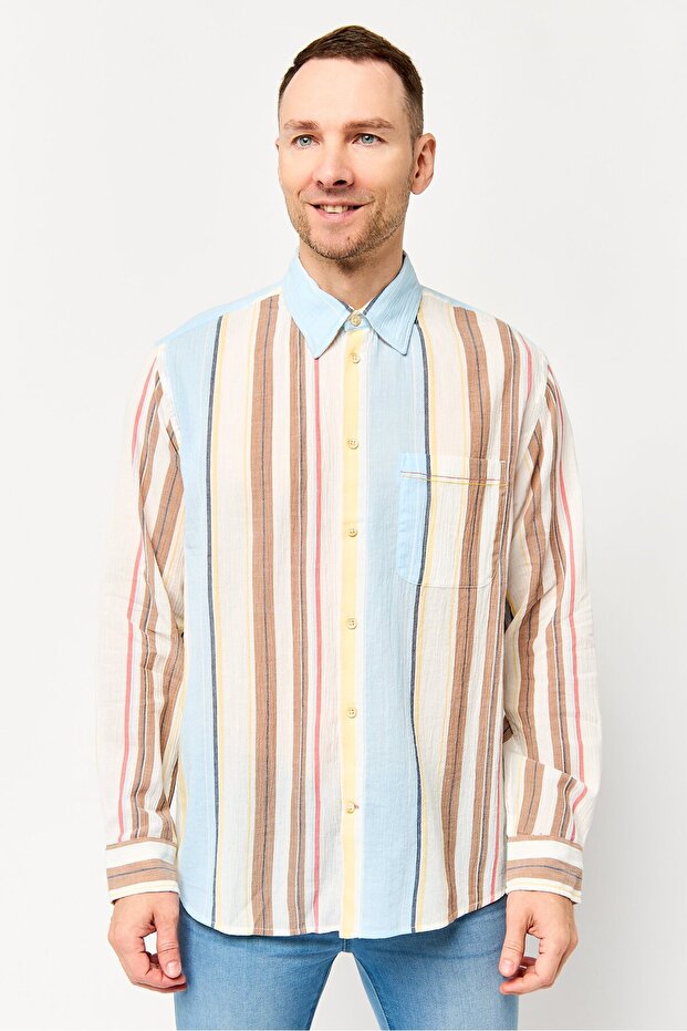 Men Relaxed Fit Striped Long Sleeve Dress Shirt, Multicolor