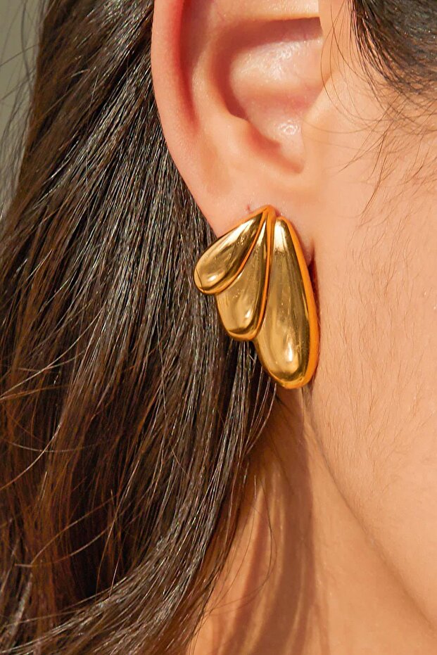 Semi Wing Gold Steel Women's Earrings