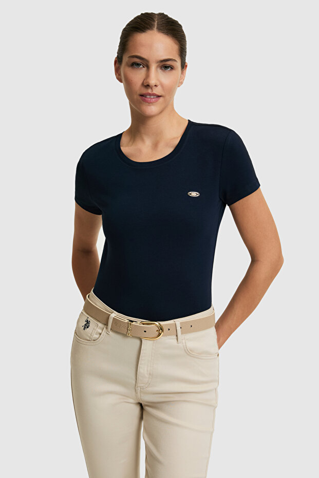 Women's Navy Blue Crew Neck Basic T-Shirt 50321809-Vr033