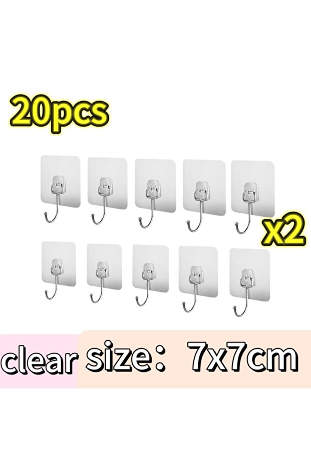 7x7cm clear-20pcs Big Size Self Adhesive Hooks Rotating Waterproof Strong Sticker Holder Wall Door S