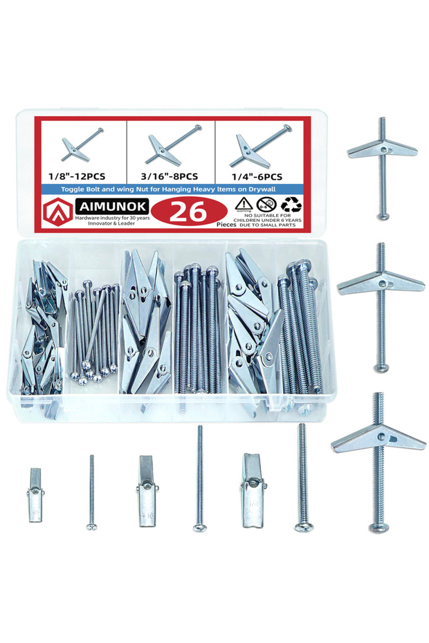 26pcs 26pcs Toggle Bolt and Wing Nut for Hanging Heavy Items on Drywall Heavy Duty Hollow Wall Ancho