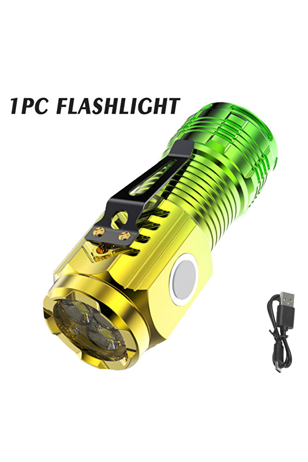 مصباح يدوي Heinast Green-1pc 3LED قوي الإضاءة قابل لإعادة الشحن متعدد الوظائف للاستخدام المحمول بعيد المدى