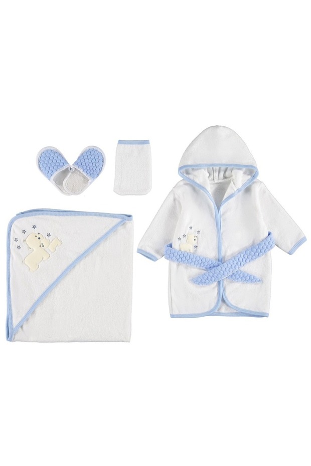 4-Piece Teddy Bear and Heart Embroidered Baby Bathrobe Set with Box