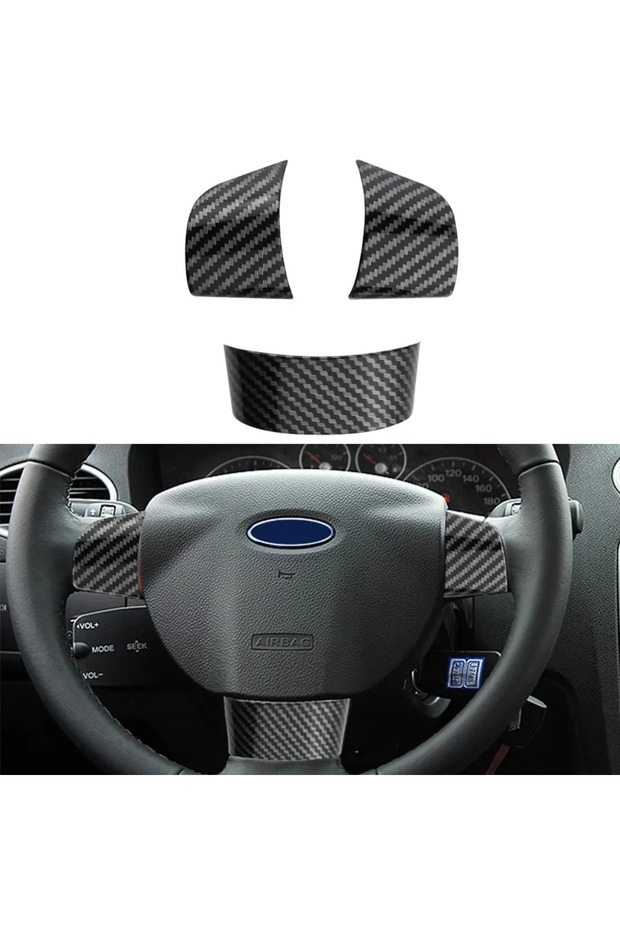 Car Steering Wheel Buttons Panel Cover for Ford Focus 2 MK2 2005 - 2011 3Pcs Carbon Fiber Trim St...