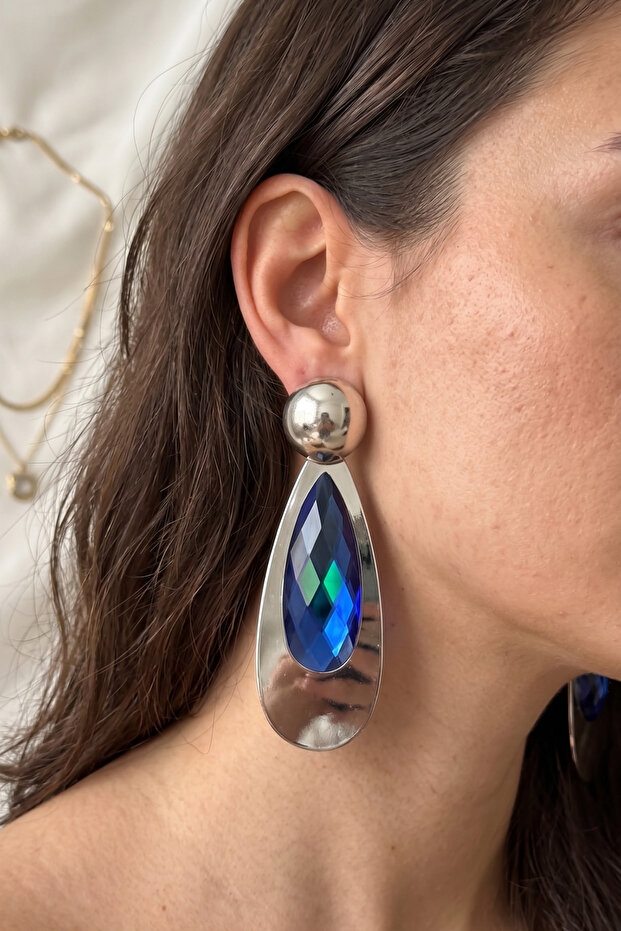 Metal Large Drop Crystal Earrings 9 Cm.