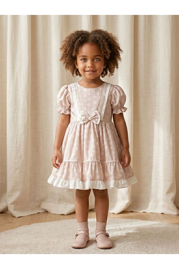 Daisy Patterned Skirt with Ruffles Girls' Dress