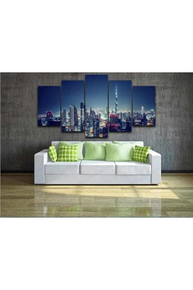 5 Piece Canvas Prints Poster Dubai City Night Scene Pictures for Living Room Wall Decor Art Artworks for Paintings