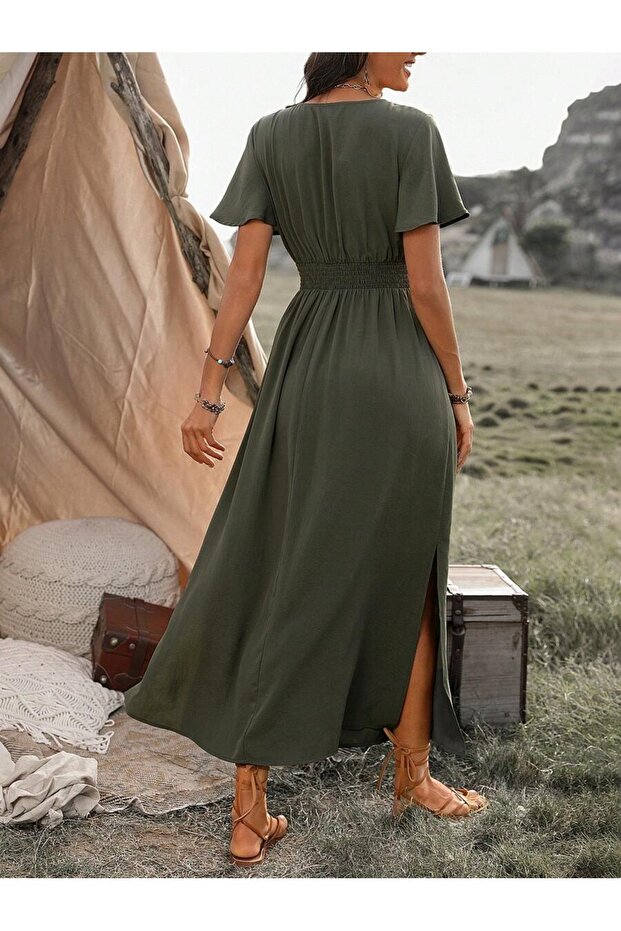 Rochie lungă bleumarin kaki - XS - 2